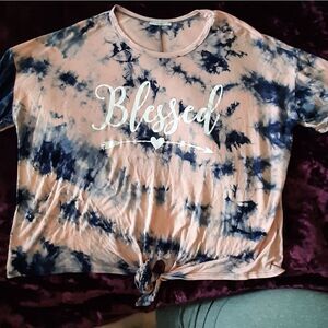 Acemi blessed pink blue tie dye sz 2X soft blouse